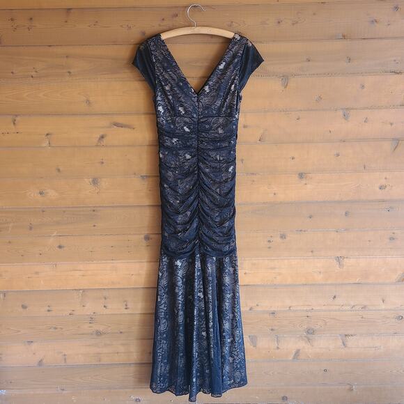 Laundry By Shelli Segal Black Lace Nude Mermaid Maxi Dress Size 8 Prom Formal - Picture 2 of 4
